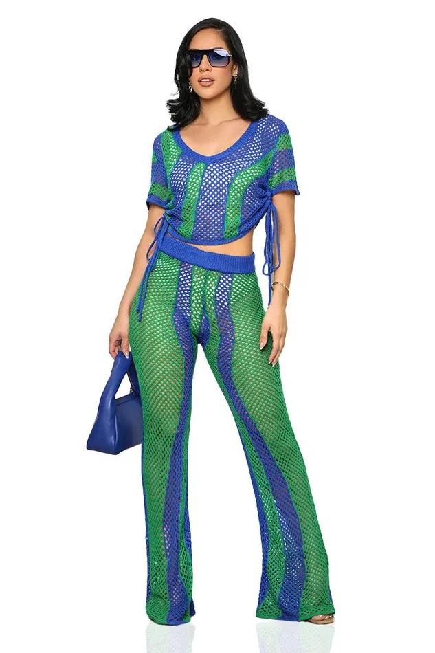 Lilly039s Kloset Sets Women Rainforest Retreat Pants Set Blue and GreenFINAL SALE