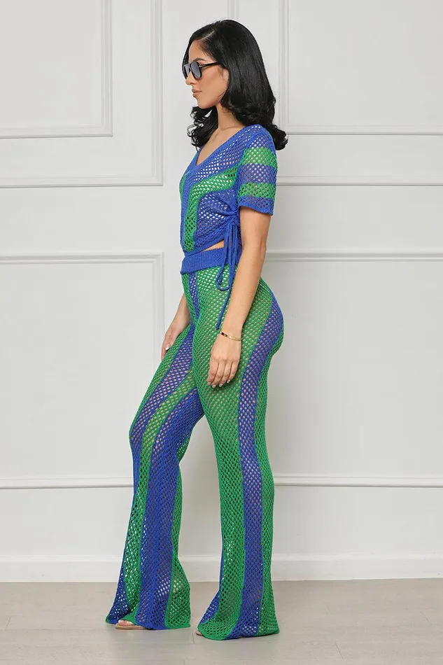 Lilly039s Kloset Sets Women Rainforest Retreat Pants Set Blue and GreenFINAL SALE