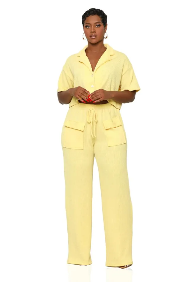 Lilly039s Kloset Sets Women Relaxed Flow Pants Set Yellow