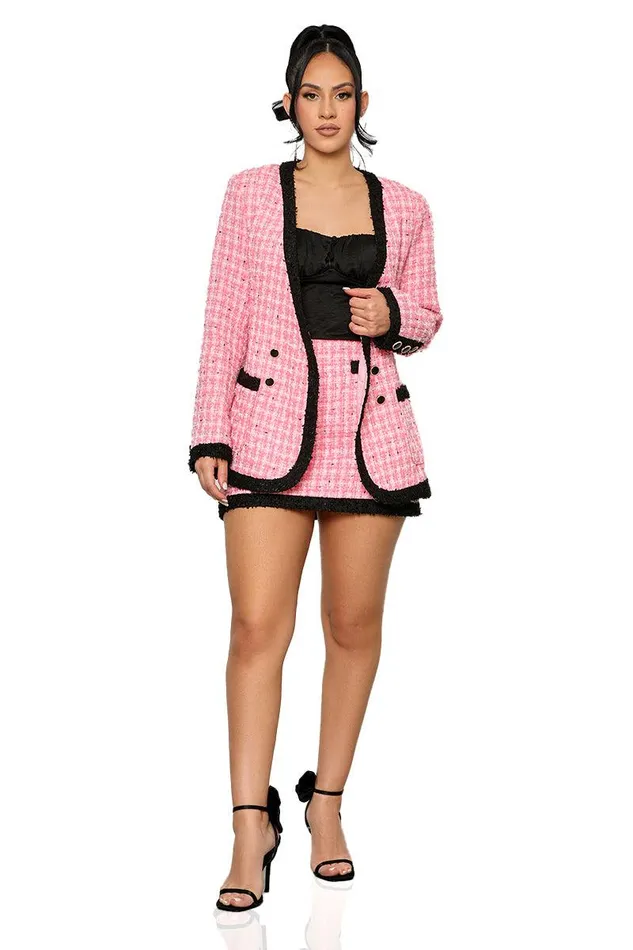 Lilly039s Kloset Sets Women Shes Chic Tweed Blazer Skirt Set Pink Multi FINAL SALE