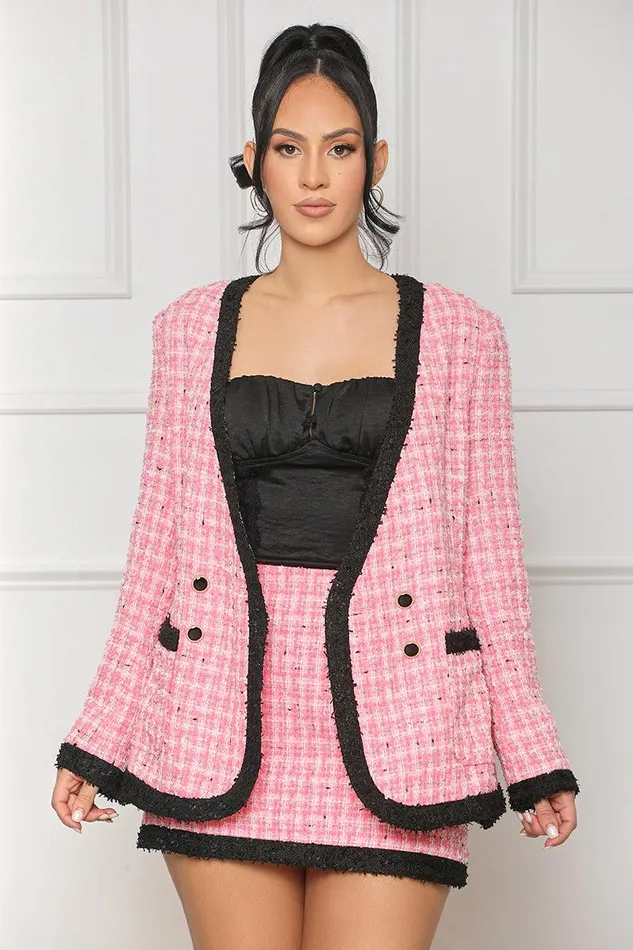 Lilly039s Kloset Sets Women Shes Chic Tweed Blazer Skirt Set Pink Multi FINAL SALE