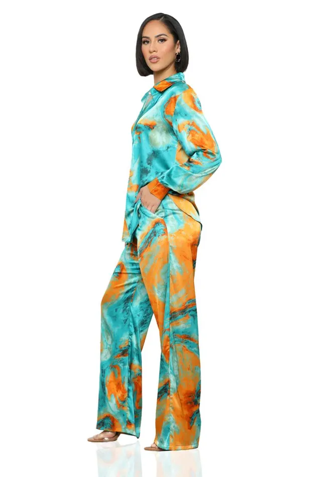 Lilly039s Kloset Sets Women Summer Skies Pants Set Blue MultiFINAL SALE