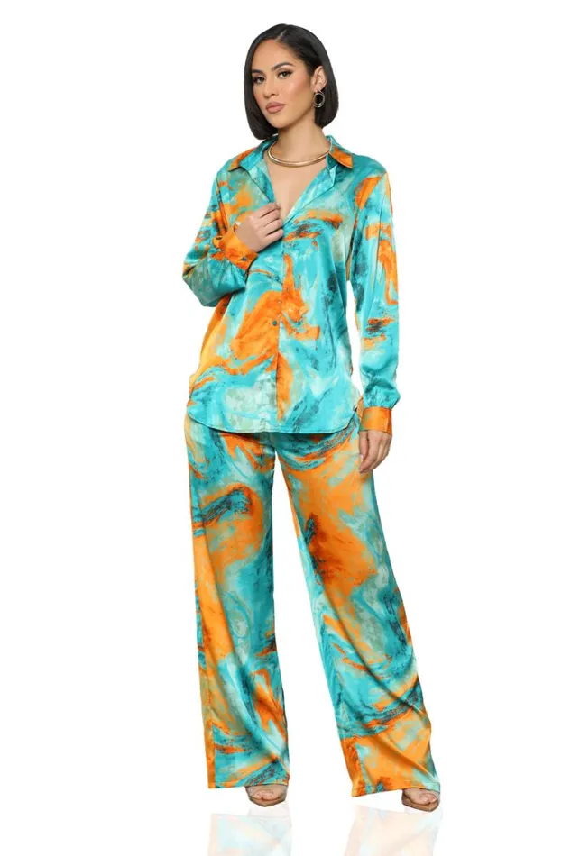 Lilly039s Kloset Sets Women Summer Skies Pants Set Blue MultiFINAL SALE