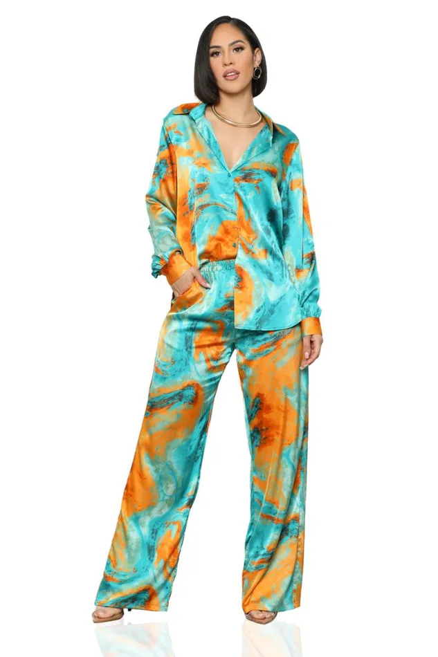 Lilly039s Kloset Sets Women Summer Skies Pants Set Blue MultiFINAL SALE
