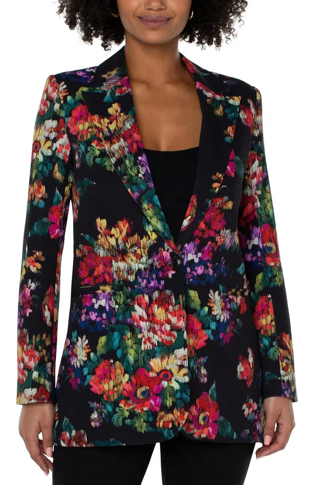 Liverpool Los Angeles BUTTON FRONT BOYFRIEND BLAZER Bouquet Floral Print Women BLAZERS