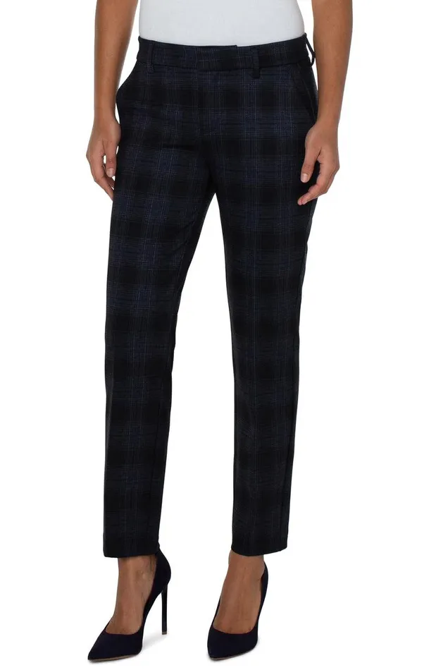 Liverpool Los Angeles KELSEY KNIT TROUSER Black Dark Slate Tartan Plaid Women TROUSERS