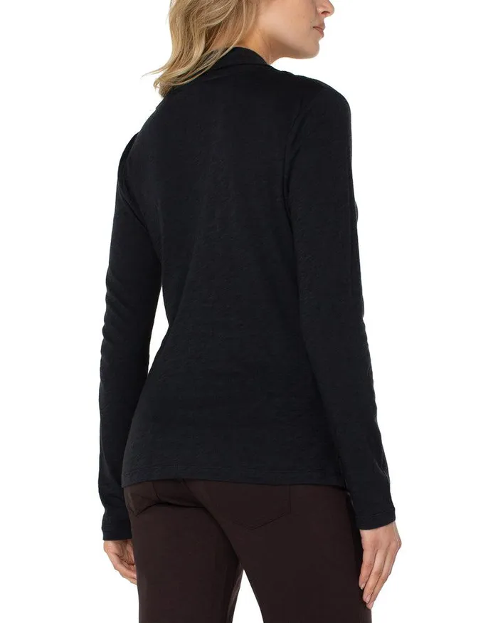 Liverpool Los Angeles LONG SLEEVE WRAP FRONT SLUB KNIT TOP Black Women KNIT TOPS
