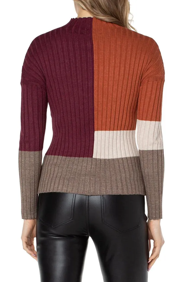 Liverpool Los Angeles MOCK NECK COLORBLOCK SWEATER Burgundy Rust Colorblock Women SWEATERS