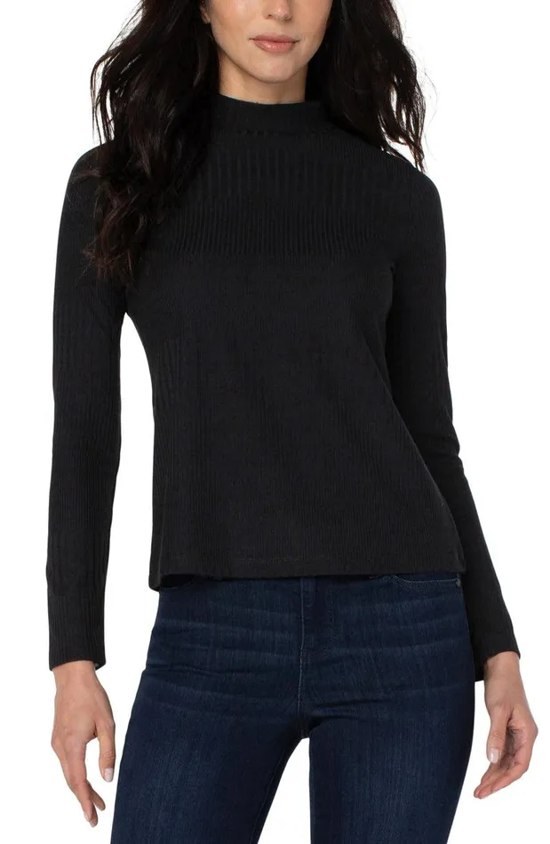 Liverpool Los Angeles MOCK NECK LONG SLEEVE RIB KNIT TOP Black Women KNIT TOPS