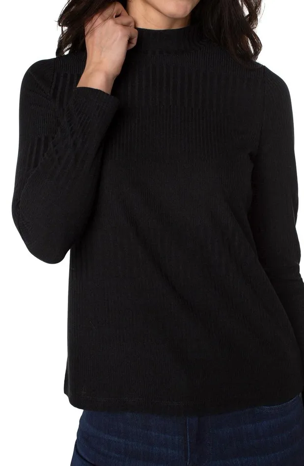 Liverpool Los Angeles MOCK NECK LONG SLEEVE RIB KNIT TOP Black Women KNIT TOPS