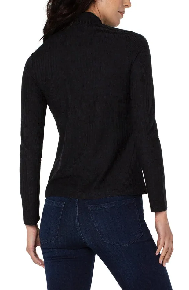 Liverpool Los Angeles MOCK NECK LONG SLEEVE RIB KNIT TOP Black Women KNIT TOPS