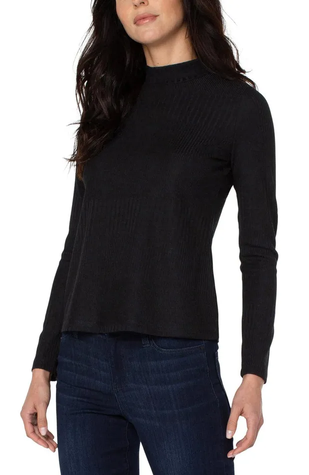 Liverpool Los Angeles MOCK NECK LONG SLEEVE RIB KNIT TOP Black Women KNIT TOPS