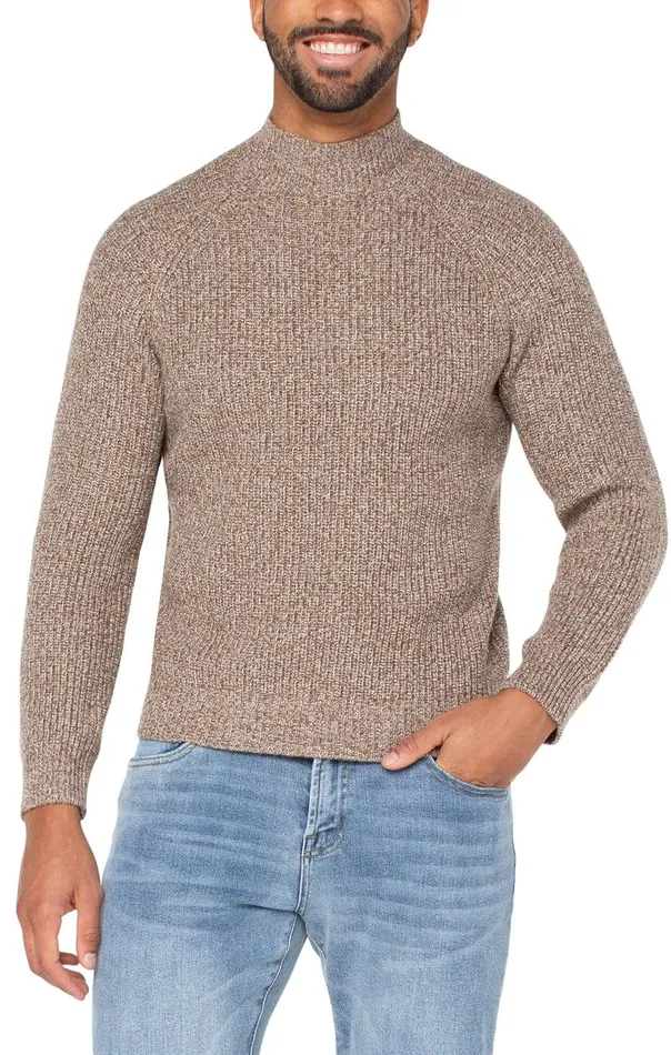 Liverpool Los Angeles SHAKER STITCH MOCK NECK SWEATER Chestnut Multi Men SWEATERS