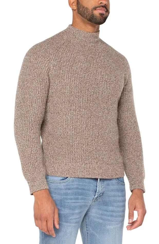 Liverpool Los Angeles SHAKER STITCH MOCK NECK SWEATER Chestnut Multi Men SWEATERS