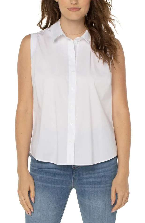 Liverpool Los Angeles SLEEVELESS BUTTON FRONT SHIRT White Women WOVEN TOPS