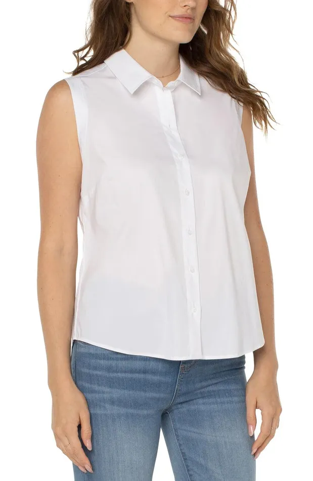 Liverpool Los Angeles SLEEVELESS BUTTON FRONT SHIRT White Women WOVEN TOPS