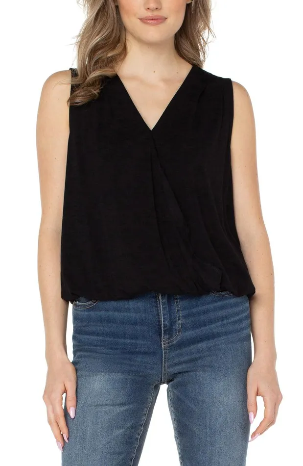 Liverpool Los Angeles SLEEVELESS VNECK DRAPE FRONT KNIT TOP Black Women TSHIRTS