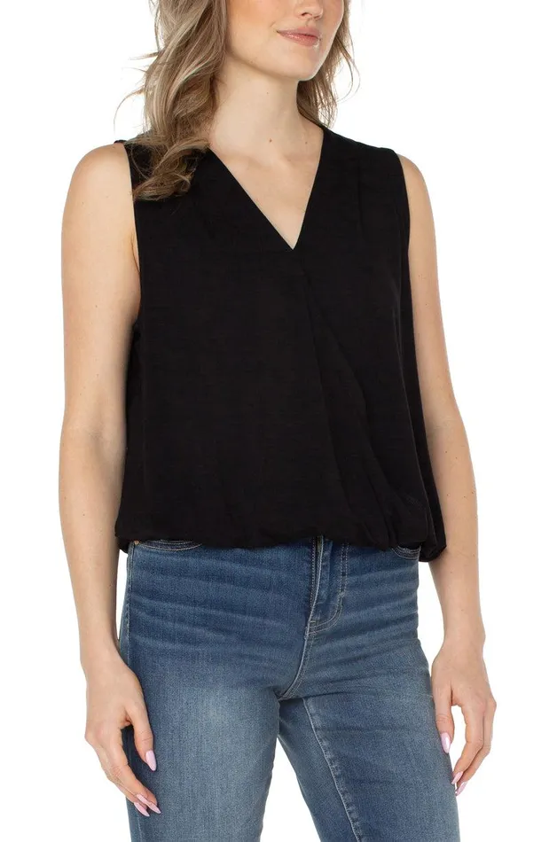 Liverpool Los Angeles SLEEVELESS VNECK DRAPE FRONT KNIT TOP Black Women TSHIRTS