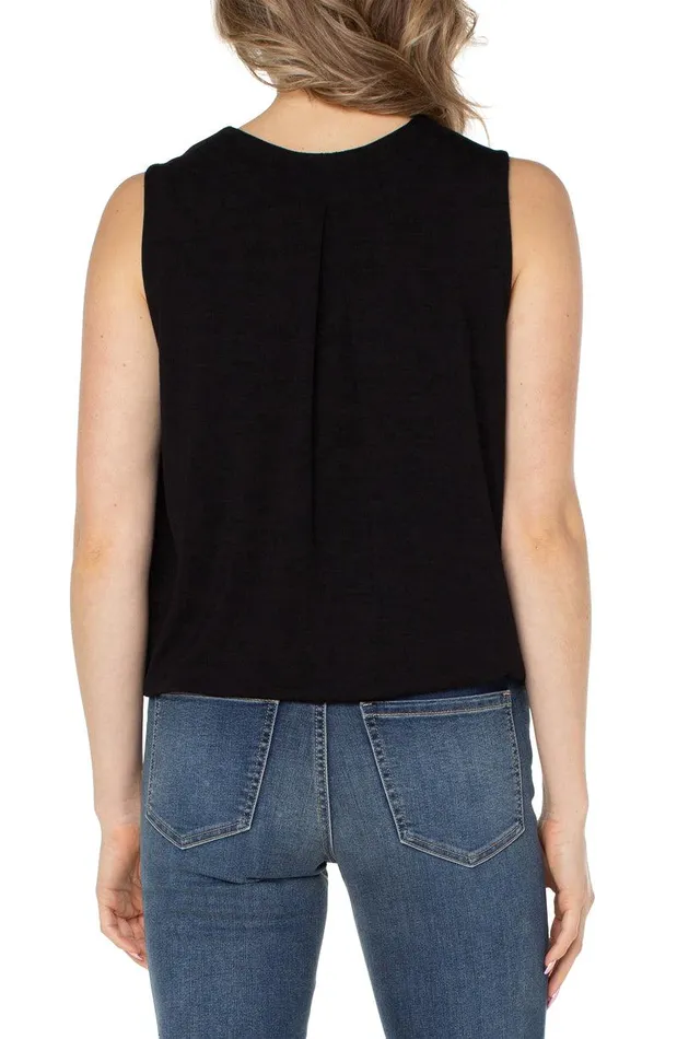 Liverpool Los Angeles SLEEVELESS VNECK DRAPE FRONT KNIT TOP Black Women TSHIRTS