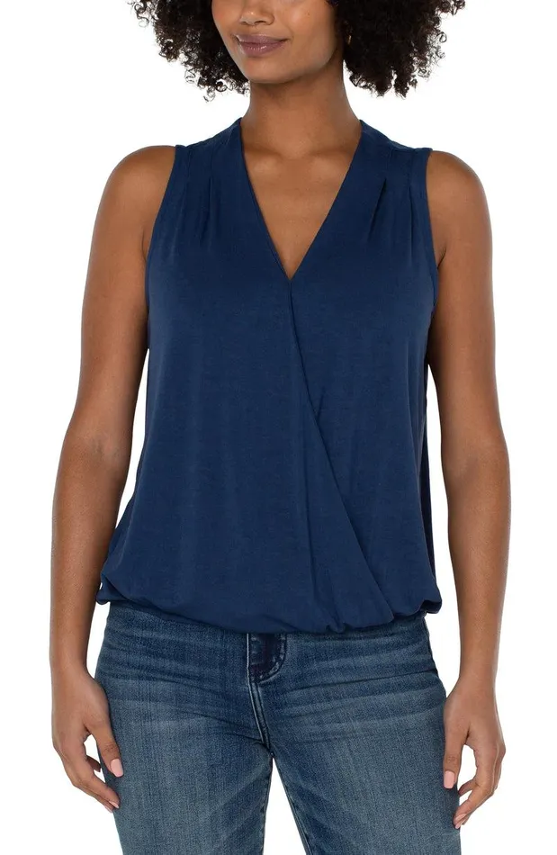 Liverpool Los Angeles SLEEVELESS VNECK DRAPE FRONT KNIT TOP Night Sky Blue Women TSHIRTS