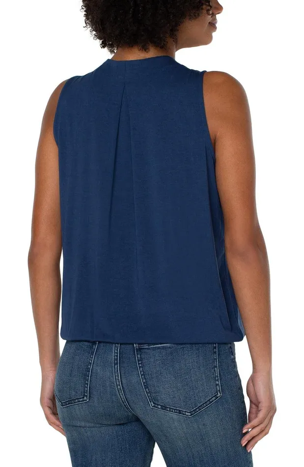 Liverpool Los Angeles SLEEVELESS VNECK DRAPE FRONT KNIT TOP Night Sky Blue Women TSHIRTS