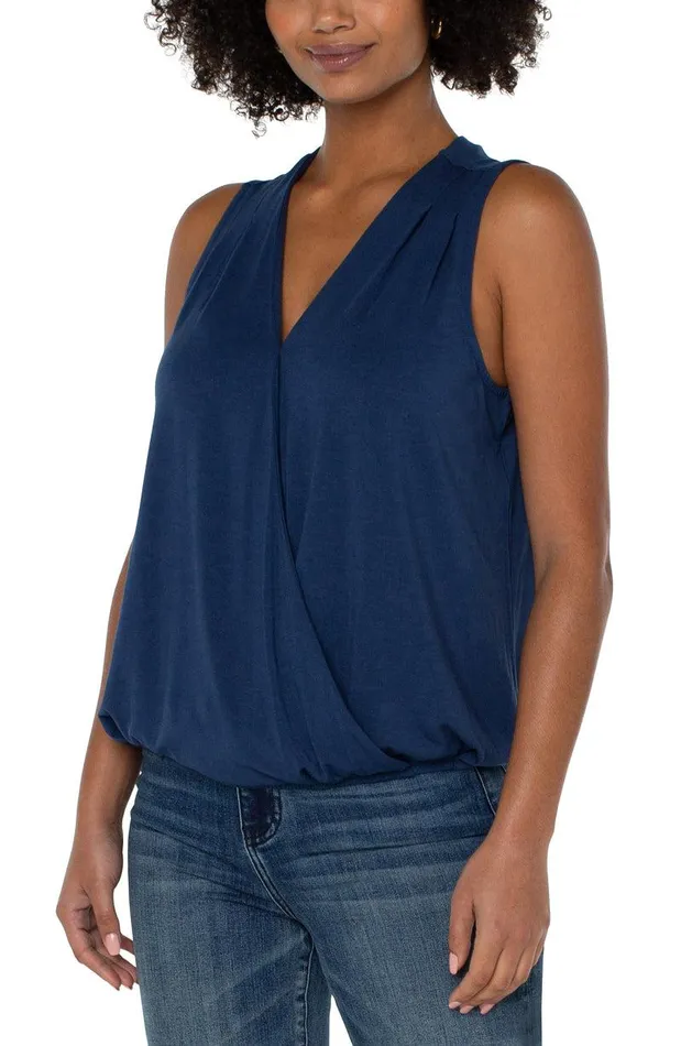 Liverpool Los Angeles SLEEVELESS VNECK DRAPE FRONT KNIT TOP Night Sky Blue Women TSHIRTS