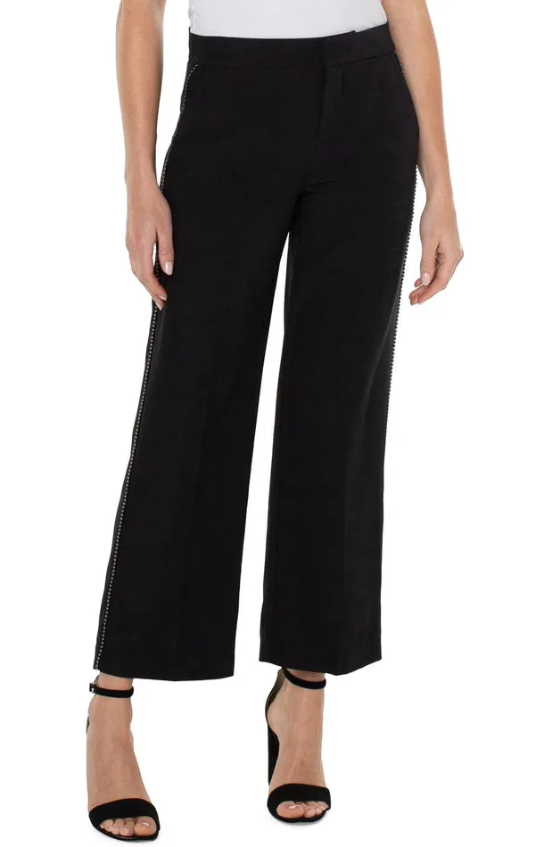 Liverpool Los Angeles WIDE LEG ANKLE TROUSER WITH CHAIN TRIM Black Women TROUSERS