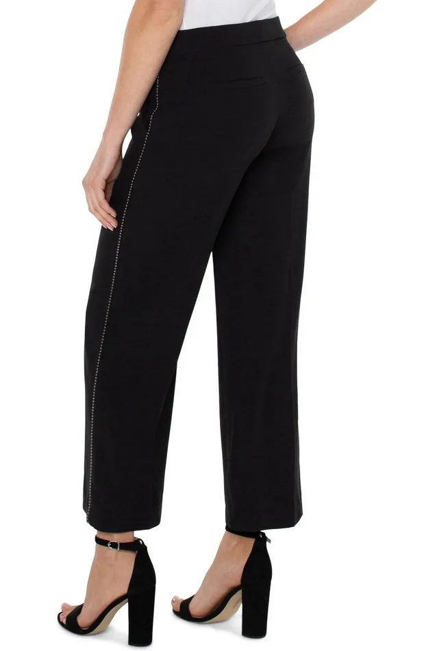 Liverpool Los Angeles WIDE LEG ANKLE TROUSER WITH CHAIN TRIM Black Women TROUSERS