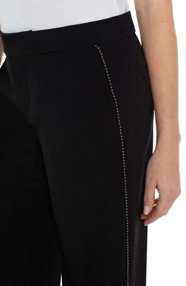 Liverpool Los Angeles WIDE LEG ANKLE TROUSER WITH CHAIN TRIM Black Women TROUSERS