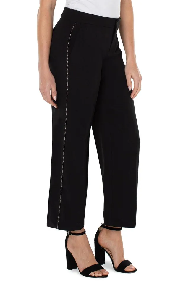 Liverpool Los Angeles WIDE LEG ANKLE TROUSER WITH CHAIN TRIM Black Women TROUSERS