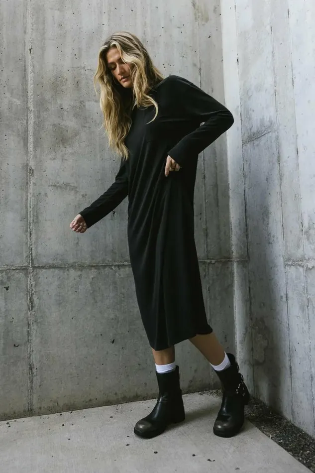 Long Sleeve TShirt Dress In Black Black Women Bohme Dresses