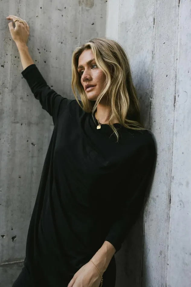 Long Sleeve TShirt Dress In Black Black Women Bohme Dresses