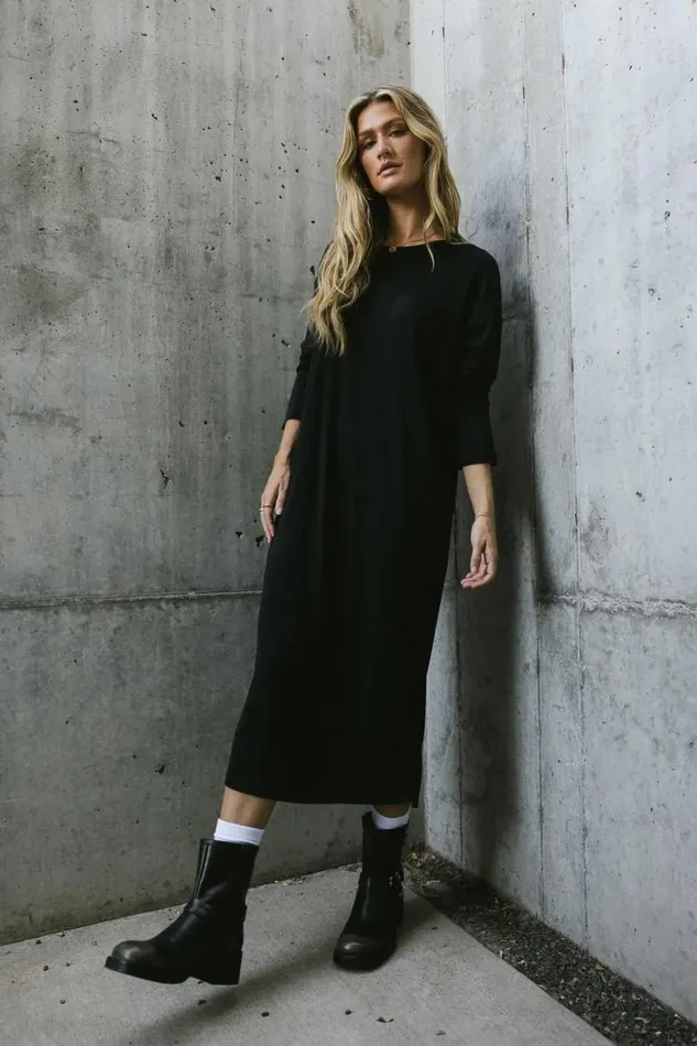 Long Sleeve TShirt Dress In Black Black Women Bohme Dresses