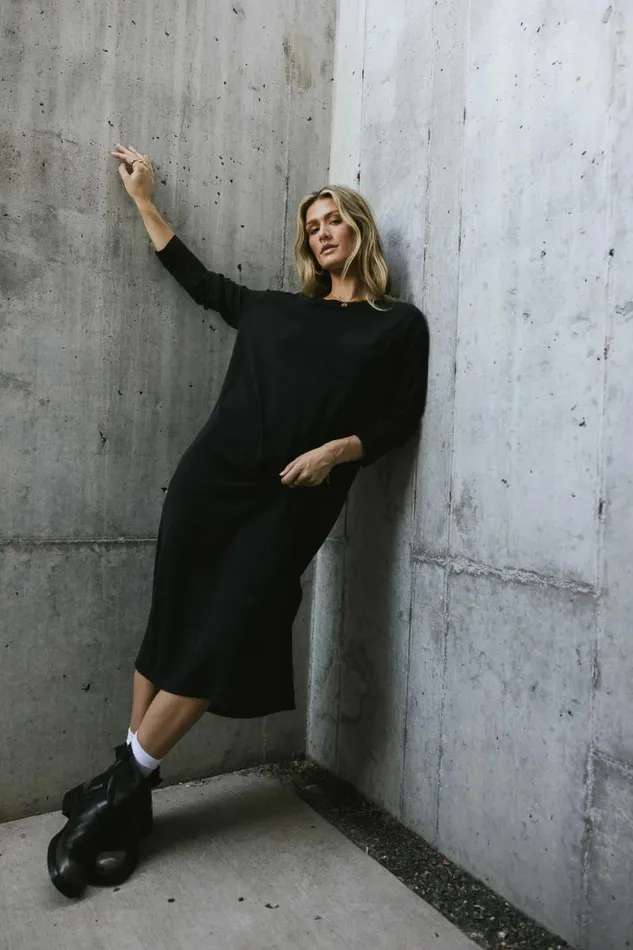 Long Sleeve TShirt Dress In Black Black Women Bohme Dresses