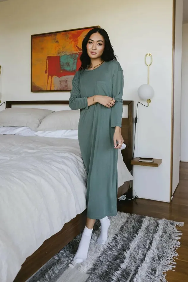 Long Sleeve TShirt Dress In Sage Sage Women Bohme Dresses