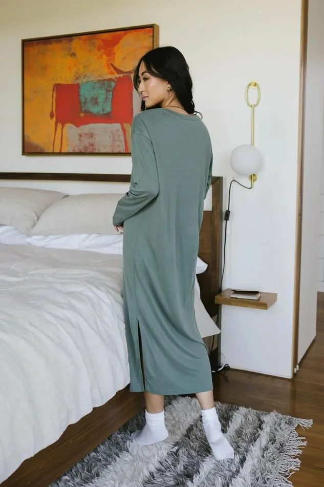 Long Sleeve TShirt Dress In Sage Sage Women Bohme Dresses
