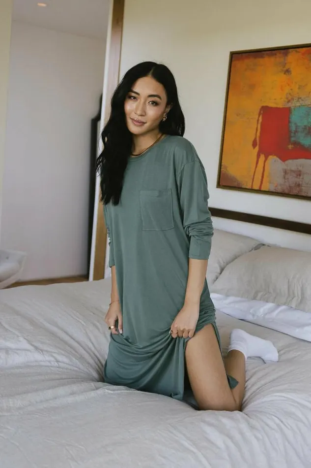 Long Sleeve TShirt Dress In Sage Sage Women Bohme Dresses