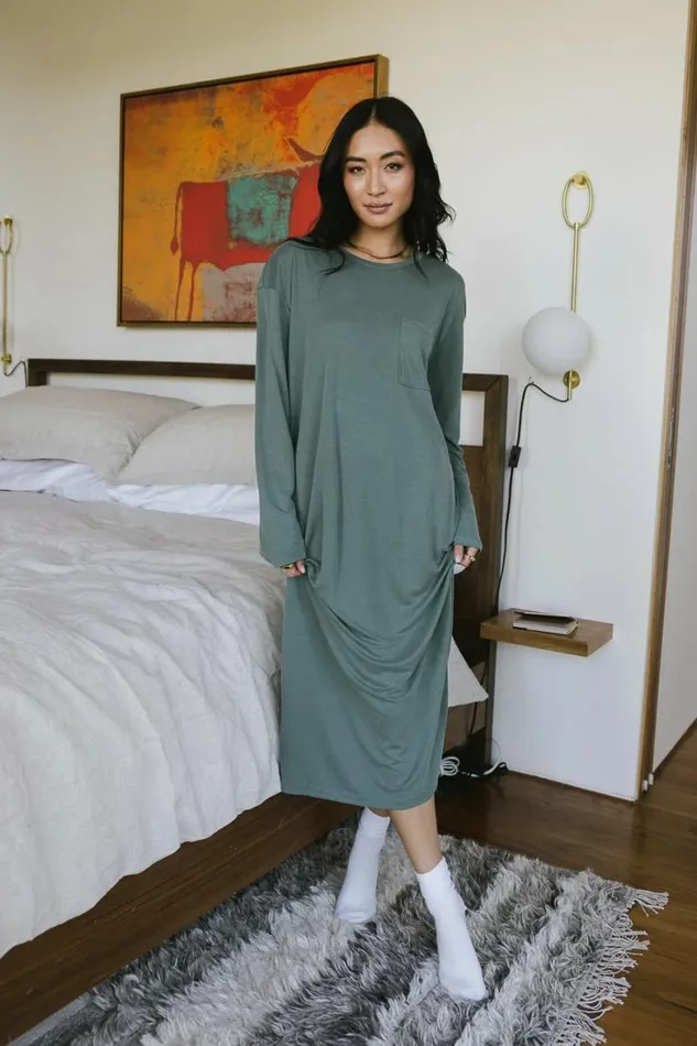 Long Sleeve TShirt Dress In Sage Sage Women Bohme Dresses