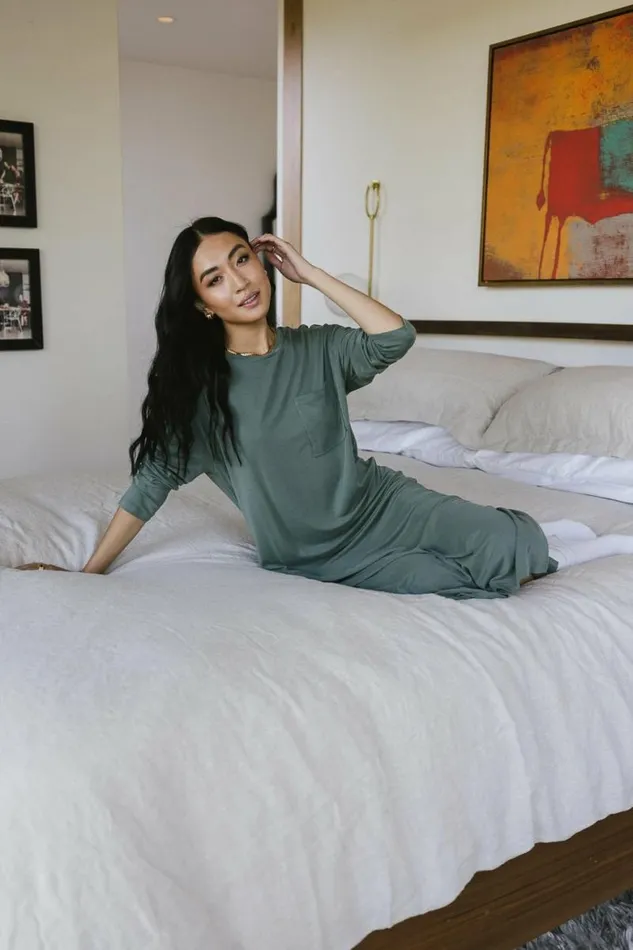 Long Sleeve TShirt Dress In Sage Sage Women Bohme Dresses