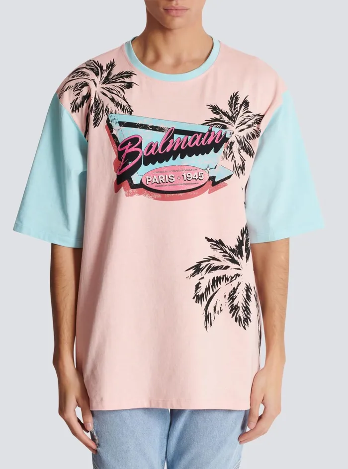Loose Miami Printed Tshirt Multicolor Men Balmain TShirts