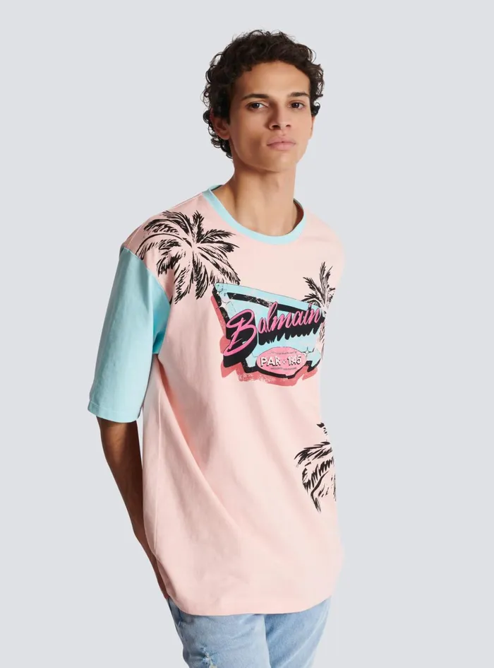 Loose Miami Printed Tshirt Multicolor Men Balmain TShirts