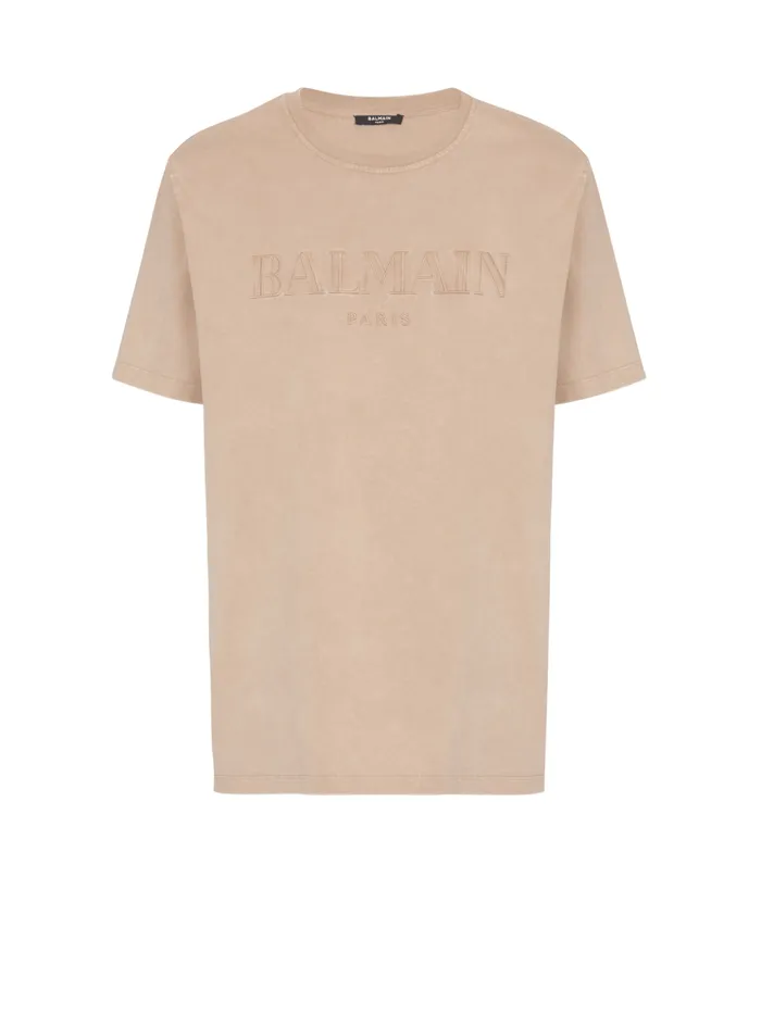 Loose Tshirt With Vintage Embroidery Beige Men Balmain TShirts