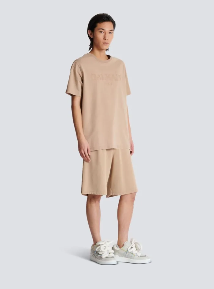 Loose Tshirt With Vintage Embroidery Beige Men Balmain TShirts