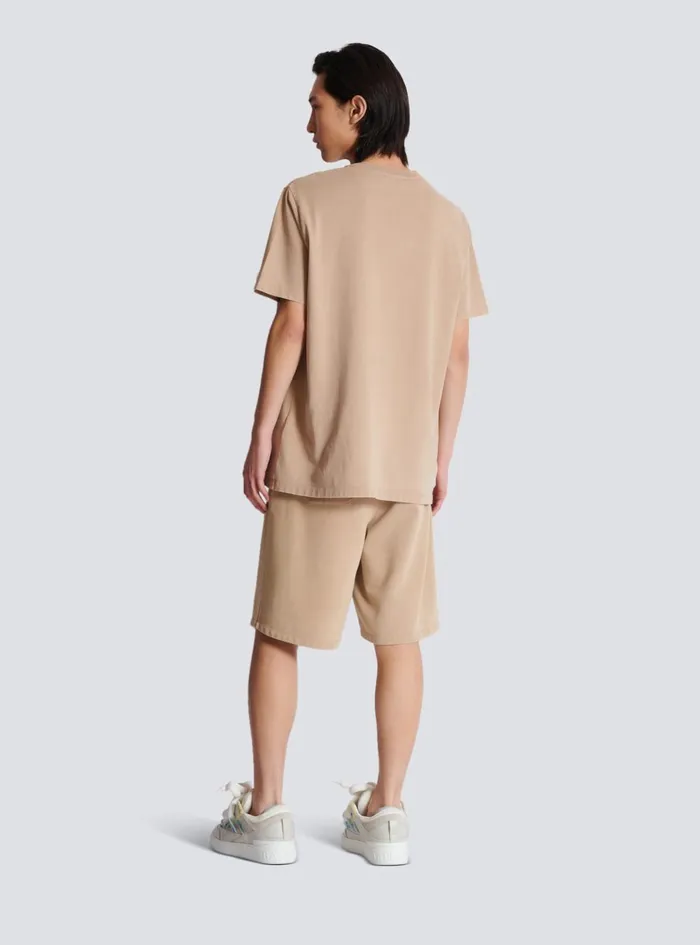 Loose Tshirt With Vintage Embroidery Beige Men Balmain TShirts