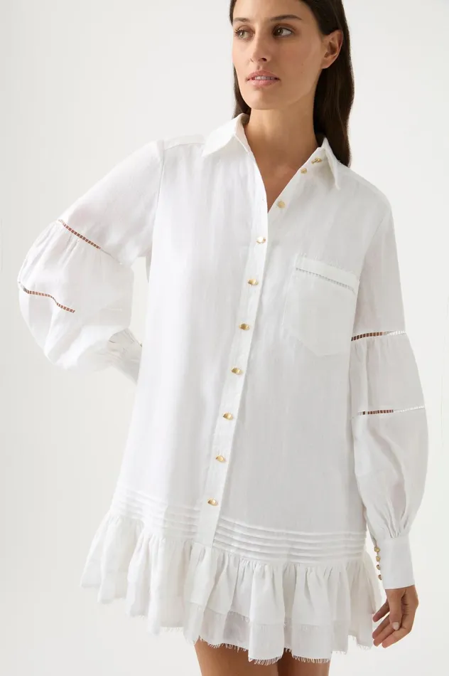 Lotus Shirt Mini Dress Ivory Women Aje Mini Dresses