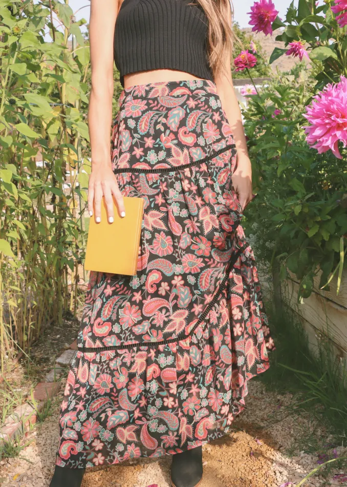 Love Story Midi Skirt Redblackfloral Women Lost Wander Skirts