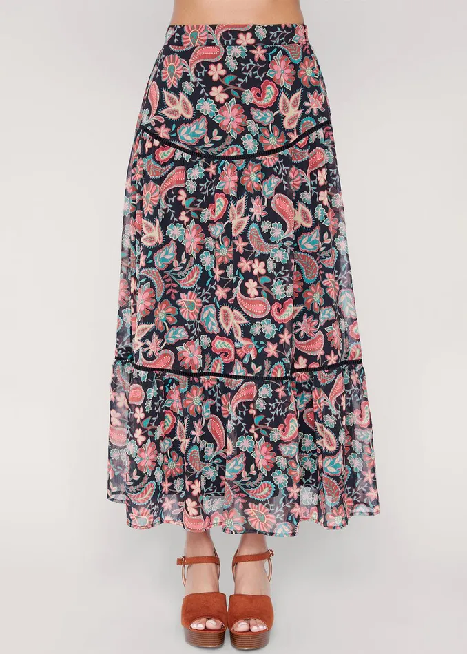 Love Story Midi Skirt Redblackfloral Women Lost Wander Skirts