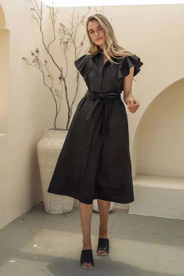 Mabel Button Up Dress In Black Black Women Bohme Dresses