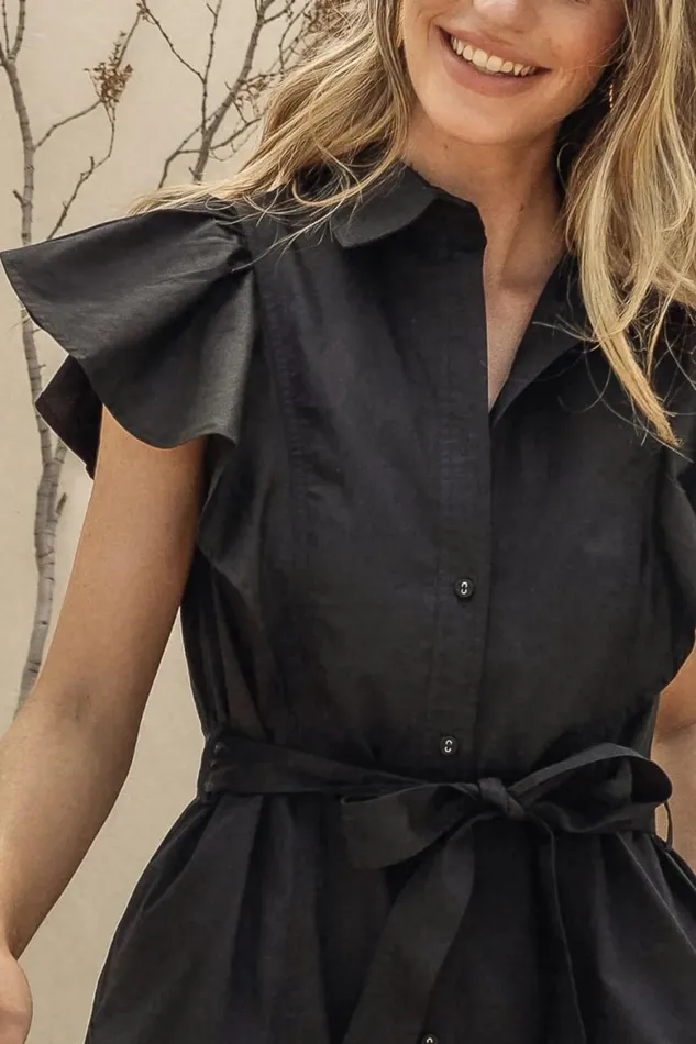 Mabel Button Up Dress In Black Black Women Bohme Dresses