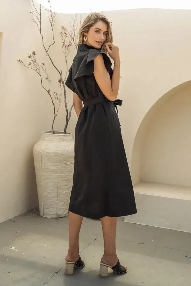 Mabel Button Up Dress In Black Black Women Bohme Dresses